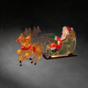 Weihnachtsmann mit Rentier- und Schlittenfenstersilhouette