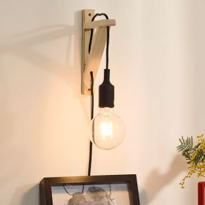 Holz Wandleuchte Schwarz, Fix, mit Schalter