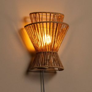 Rattan Wandleuchte Braun, Tasman, mit Schalter