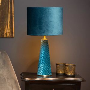 Blaue Tischleuchte Retro, Extravaganza Velvet, mit Schalter