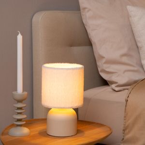 Beige Tischleuchte Vintage, Woolly, mit Schalter