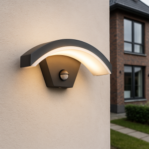 Moderne Außen Wandleuchte mit Bewegungsmelder Schwarz, Annemay, 6W, 3000K LED, IP54