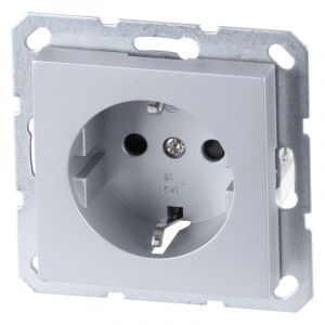 Q-Link S-Line-Buchse Unterputz Einfache Erdung, grau / aluminiumfarben