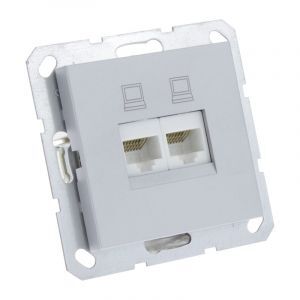 Q-Link S-Line-Buchse Unterputz Telefon / Daten 2X8-Pin, grau / aluminiumfarben