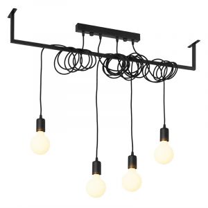 Industrielle Pendelleuchte Lauraine, schwarz, Stahl, 4L