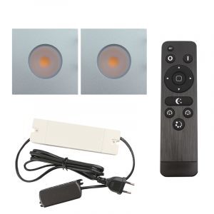 2 eckige chrom Einbaustrahler Terrassenüberdachung Dico, IP65, inkl. Anschlussset und Fernbedienung