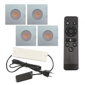 4 eckige chrom Einbaustrahler Terrassenüberdachung Dico, IP65, inkl. Anschlussset und Fernbedienung