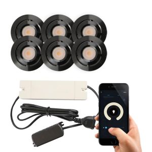 6 schwenkbare Smart Einbaustrahler Terrassenüberdachung Rona, IP44, mit Anschlussset, Schwarz