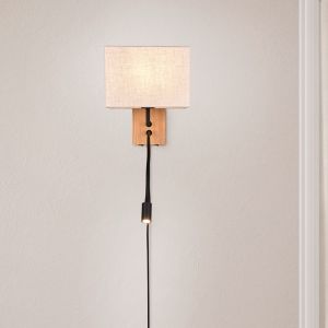 Weiße Wandleuchte Holz, Fransien, mit Schalter
