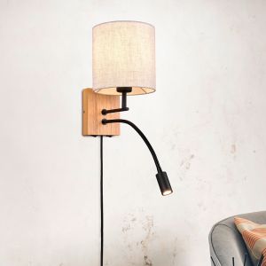 Weiße Wandleuchte Holz, Fransien, mit Schalter