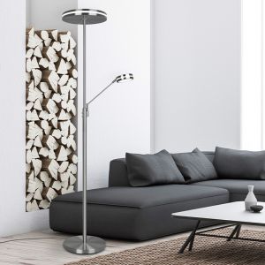 Nickel Leselampe Stehlampe Modern, Marjon, 35W, warm- bis kaltweiß einstellbare LED, mit Touch-Dimmer