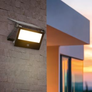 Schwarze Solar Außen Wandleuchte Modern, Mihriban, 10W, White Switch LED, IP54