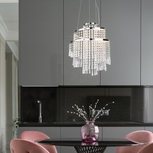 Chrom Kronleuchter Design, Sjon, 30W, warm- bis kaltweiß einstellbare LED, 3-stufig dimmbar
