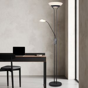 Schwarze Leselampe Stehlampe Modern, Fredrika, 27W, 3000K LED, mit Touch-Dimmer
