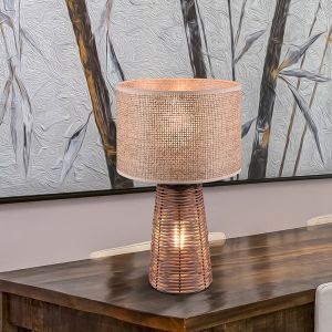 Rattan Tischleuchte Braun, Fadila, mit Schalter