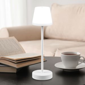 Weiße aufladbare Tischlampe Kunststoff, Suman, 2W, warm- bis kaltweiß einstellbare LED, IP44, mit Touch-Dimmer