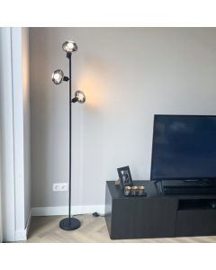 Design Stehlampe Skip, schwarz, Glas, Mit Schalter