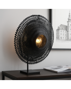 Rattan Tischleuchte Schwarz, Cordoba, mit Schalter
