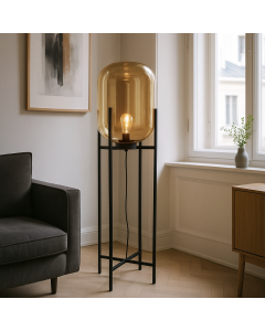 Retro Stehlampe Bernstein, Roxy, mit Schalter