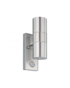 Silberne moderne Außen Wandleuchte mit Bewegungsmelder Edelstahl, Marlies, IP44