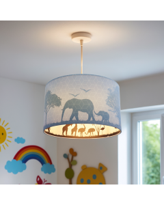 Blaue Kinder Pendelleuchte Safari, Stoff
