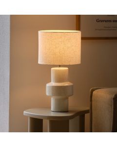 Keramik Tischleuchte Beige, Dugan, mit Schalter