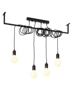 Industrielle Pendelleuchte Lauraine, schwarz, Stahl, 4L