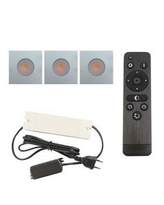 3 eckige chrom Einbaustrahler Terrassenüberdachung Dico, IP65, inkl. Anschlussset und Fernbedienung