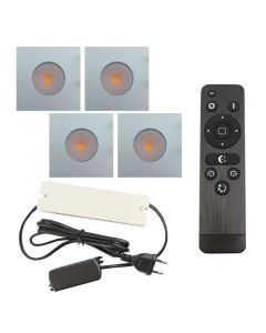 4 eckige chrom Einbaustrahler Terrassenüberdachung Dico, IP65, inkl. Anschlussset und Fernbedienung