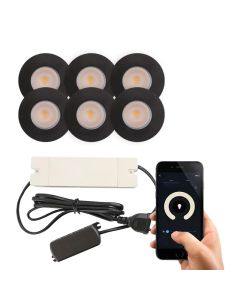 6 schwarze Smart Einbaustrahler Terrassenüberdachung Dico, IP65, inkl. Anschlussset