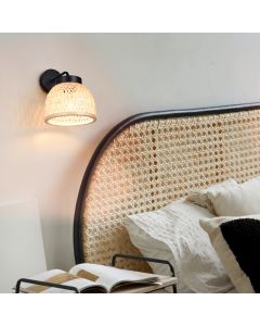Rattan Wandleuchte Braun, Laut, mit Schalter