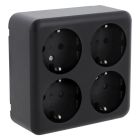 Q-Link Aufputzsteckdose, 4-polig, mit Schuko-Erde, schwarz