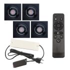 4 schwenkbare Einbaustrahler Terrassenüberdachung Rona eckig, IP44, mit Anschlussset und Fernbedienung, Schwarz