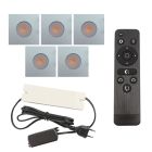 5 eckige chrom Einbaustrahler Terrassenüberdachung Dico, IP65, inkl. Anschlussset und Fernbedienung