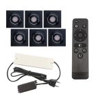 6 schwenkbare Einbaustrahler Terrassenüberdachung Rona eckig, IP44, mit Anschlussset und Fernbedienung, Schwarz