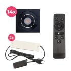 14 schwenkbare Einbaustrahler Terrassenüberdachung Rona eckig, IP44, mit Anschlussset und Fernbedienung, Schwarz