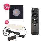 16 eckige schwarze Einbaustrahler Terrassenüberdachung Dico, IP65, inkl. Anschlussset und Fernbedienung