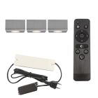 3 eckige chrom Aufbaustrahler Terrassenüberdachung Fredo, IP44, inkl. Anschlussset und Fernbedienung