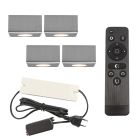 4 eckige chrom Aufbaustrahler Terrassenüberdachung Fredo, IP44, inkl. Anschlussset und Fernbedienung