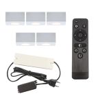 5 eckige weiße Aufbaustrahler Terrassenüberdachung Fredo, IP44, inkl. Anschlussset und Fernbedienung