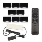 8 eckige schwarze Aufbaustrahler Terrassenüberdachung Fredo, IP44, inkl. Anschlussset und Fernbedienung