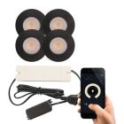 4 schwarze Smart Einbaustrahler Terrassenüberdachung Dico, IP65, inkl. Anschlussset