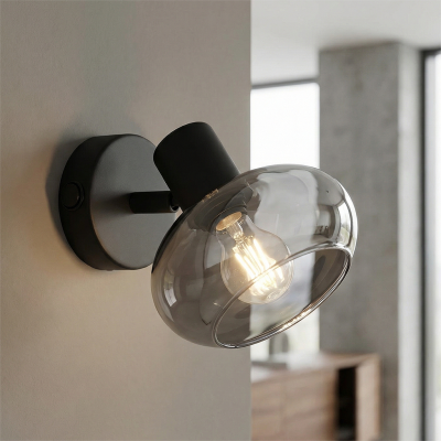 Design Wandstrahler Skip, Glas, schwarz, Mit Schalter