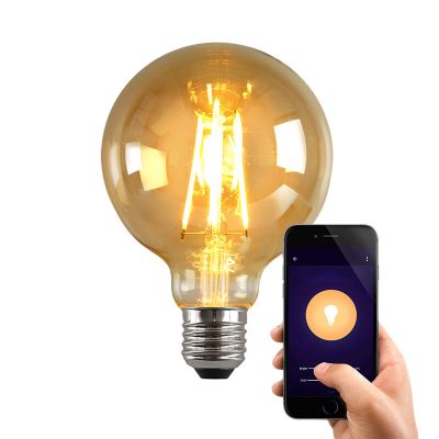 Olucia Smart LED-Lampe E27 George, Bernstein, G95, 5W, dim to warm