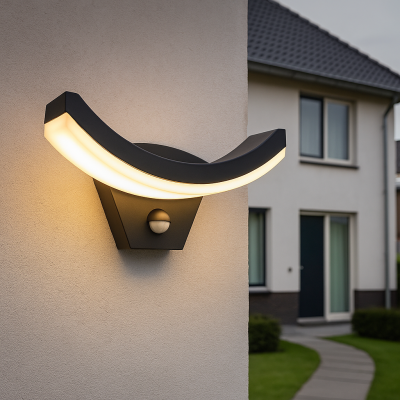 Moderne Außen Wandleuchte mit Bewegungsmelder Schwarz, Annemay, 7W, 3000K LED, IP54
