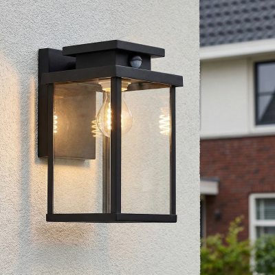 Moderne Außen Wandleuchte mit Bewegungsmelder Schwarz, Jesca, IP44