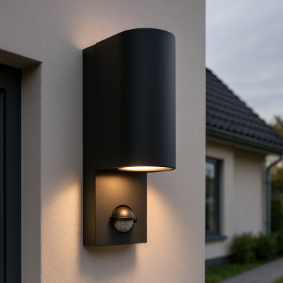Moderne Außen Wandleuchte mit Bewegungsmelder Schwarz, Corina, IP54