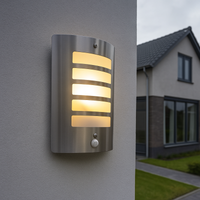 Moderne Außen Wandleuchte mit Bewegungsmelder Silber, Manuel, IP44