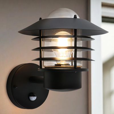 Edelstahl Außen Wandleuchte mit Bewegungsmelder Schwarz, Felice, IP44