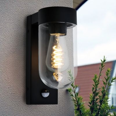 Aluminium Außen Wandleuchte mit Bewegungsmelder Schwarz, Bella, IP44